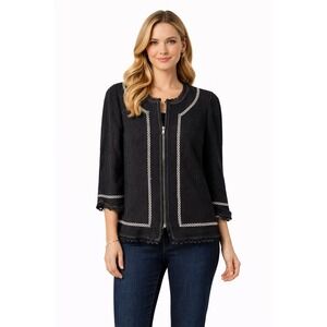 Stizzoli Black Italian Tweed Zip Jacket Blazer Size IT 42 US 6/8 Made In Italy